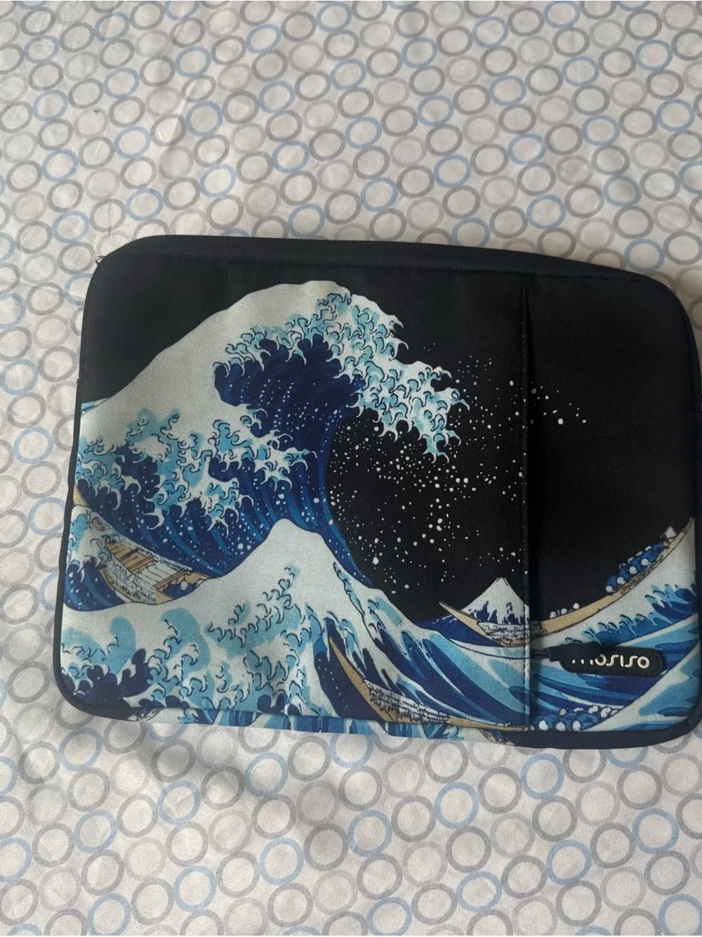 Ocean Wave Print Pouch - Blue and Black